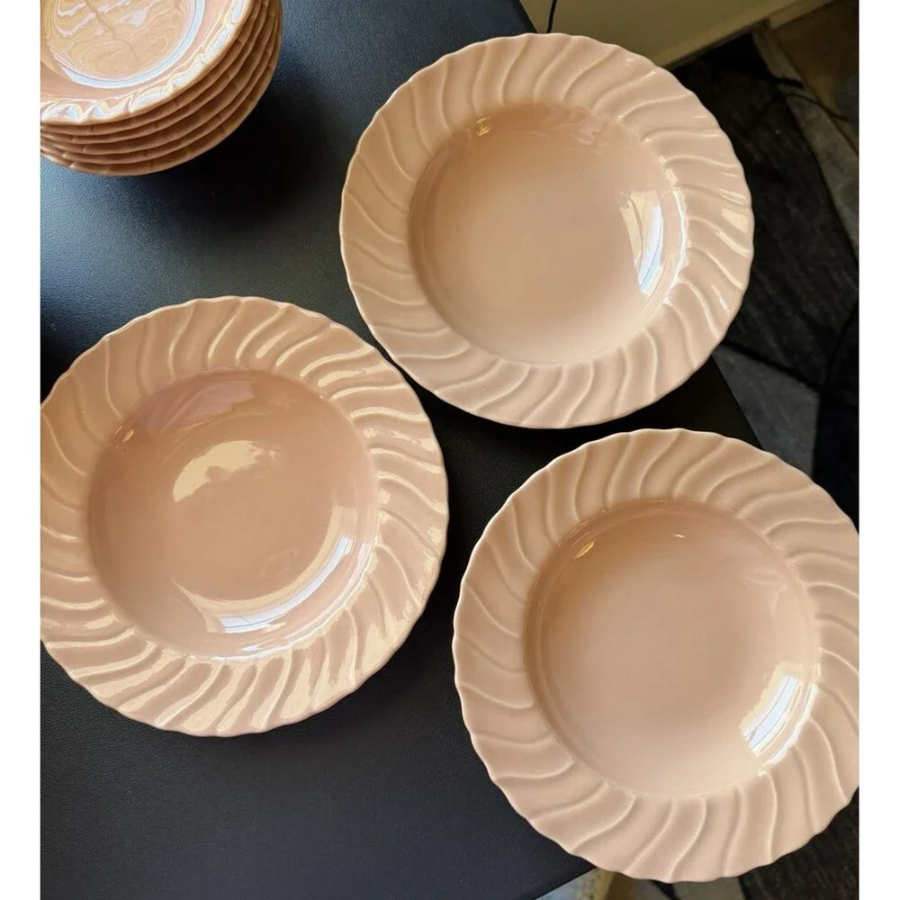 Vintage Franciscan Coronado Coral Pink Rim Soup Bowls 8.5